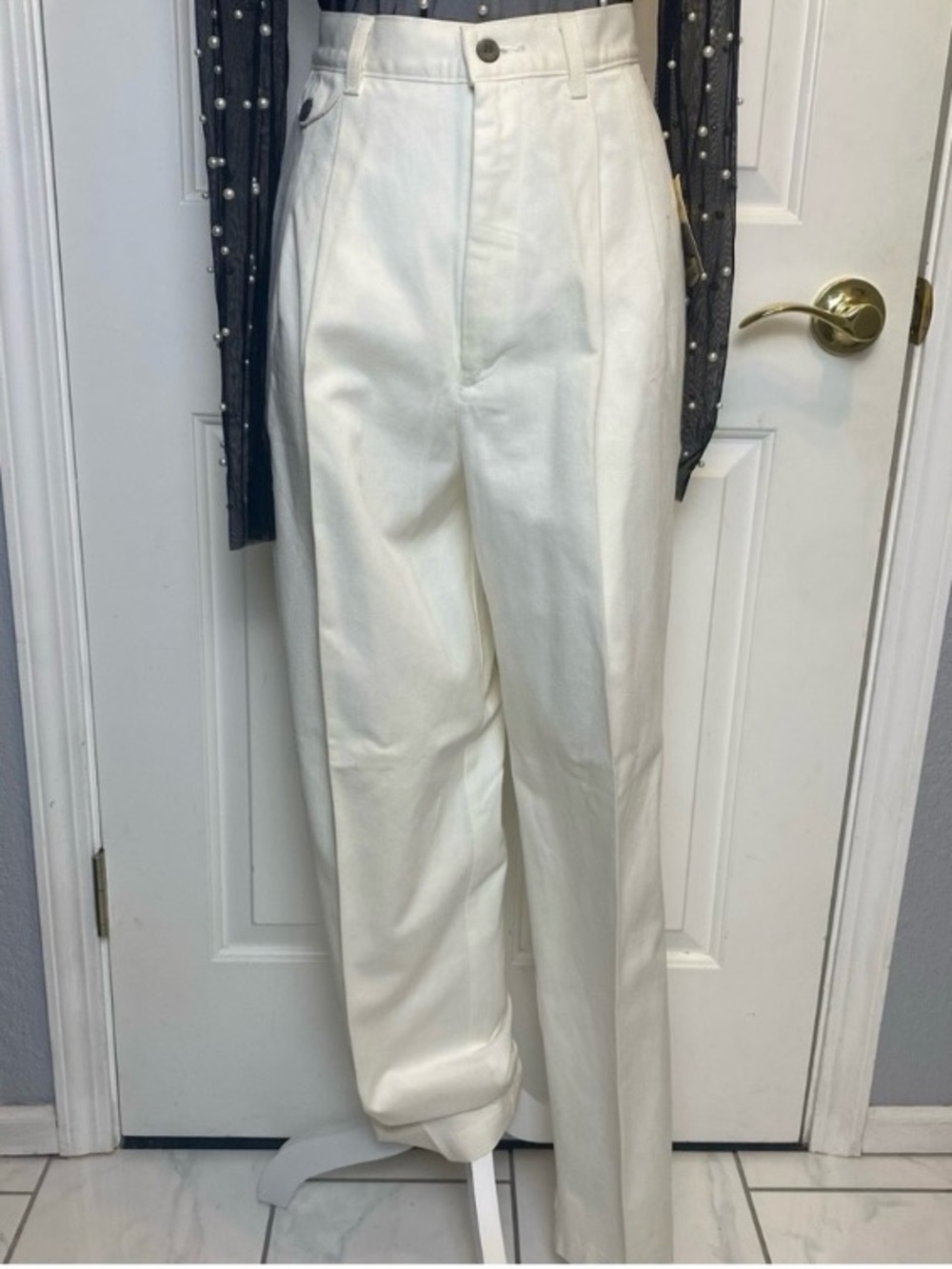 Vintage 80s Deadstock High Waist Lee White cotton casual pants slacks 12 NEW